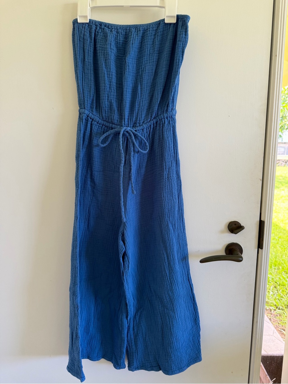 lulus strapless wide legged cropped jumpsuit